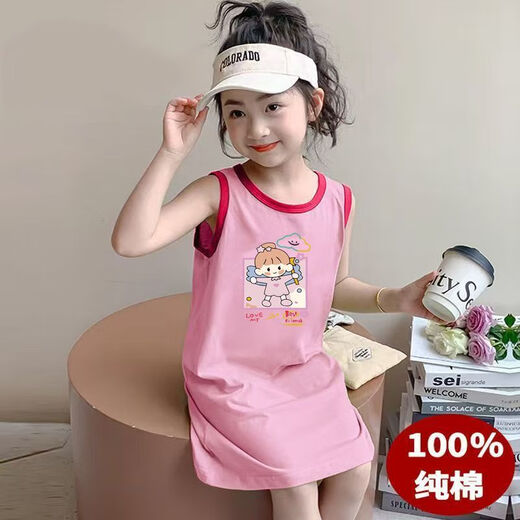 2025 Sommermädchen Neues Katzenmuster für Mädchen können außerhalb des Nachthemdes Sommerdünn Kinder 100% Baumwollkleid 1048# HAUSPERSROCK ROCK 90 tragen