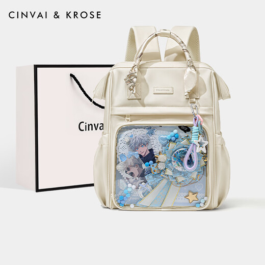 CinvaiKrose official website Xiaoc/k student comic exhibition backpack pain bag women 2025 new large capacity travel backpack lightweight schoolbag cream white