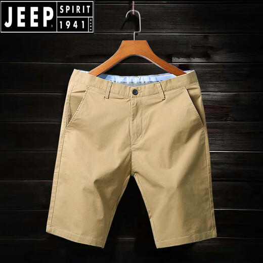 JEEP SPIRIT弹力休闲短裤男夏季薄款系皮带纯棉质五分裤男士修身裤子中裤潮流 雾霾蓝9909 34 (140-160斤左右)