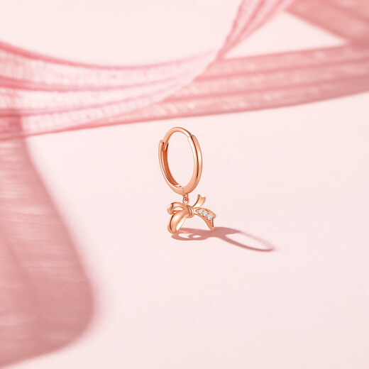 Trendy Acer small lucky bow 18K gold diamond earrings for women, rose gold earrings for girlfriend birthday gift, pre-sale, red 18K gold, single style