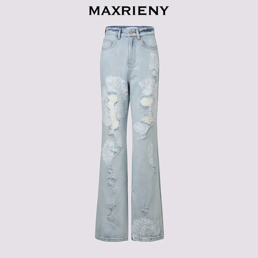 Maxrieny Exquisites täglicher Sinn für Mikroflüsse bestickte zerrissene Jeans für Frauen 25 Sommer Leicht-Denim Blue Hosen Leichte Denim Blue M.