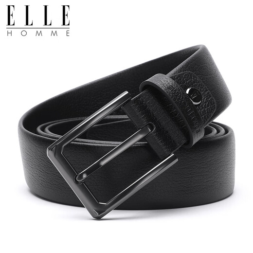 Elle Homme Men's Belt, Top Layer Cow Hide Pin Boucle de boucle, ceinture décontractée à la mode, cadeau d'anniversaire noir 3615 pour hommes