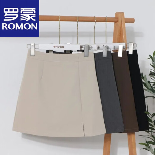 罗蒙（ROMON）2025学院风设计感下摆开叉半身裙高腰包臀A字短裙防走光西装裙子 黑色 S 80-90斤