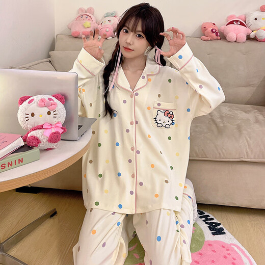 乐僖贝俫牛奶丝甜美睡衣女长袖韩版仿棉家居服两件套 6173 175 L