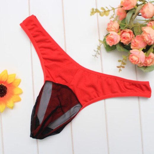 Gu Jianmu Qiqi men's underwear mesh transparent breathable men's men's triangle sexy thong black black one size