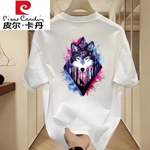 T-shirt Pierre Cardin T-shirt Tipit du lion Print Tendance T-shirt à manches courtes Men de demi-manches Men National Trend Round Neck Chinois Style Top Men 3883 White S