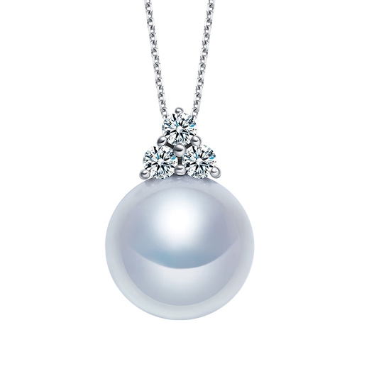 Chinese Valentine's Day gift for girlfriend 18k gold freshwater pearl pendant Sansheng III pearl clavicle chain for girlfriend 18k gold-white/approx. 9-9.5mm