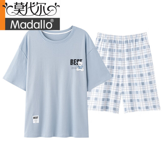莫代尔睡衣男款夏季纯棉2025新款青少年夏天短袖短裤男士家居服外穿套装 HD9928 L 【适合100-120斤】