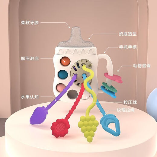 Aoyanlai Baby Bottle Teether Baby Can Nibble Baby Bottle Teething Silicone Toy Pinch Ball Teether Early Education 1 Pink Silicone Pacifier + Dust Cover Baby Bottle Teether + Free Strap Newly Upgraded Silicone Pacifier Bottle Cap