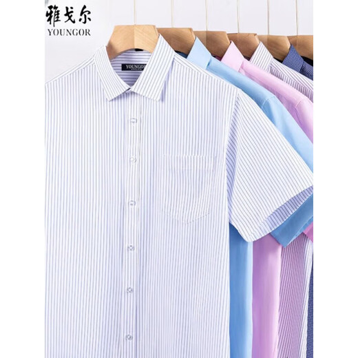 Yager Flaggschiff Offizielles Geschäft mit kurzärärmigem Hemd 2025 Herren Sommer New Business Casual Professional Professional Formal Kee ohne Bügeln und Anti-Falten-Weiß [weißer und blaues Dreieckstar] DX6636 38 100-120