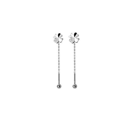 RSRDDY Old Phoenix pure silver 9999 earrings sterling silver four-leaf clover ear wire long screw slimming anti-allergic earrings earrings four-leaf clover tassel screw sterling silver earrings Lao Fengxiang same style 4.06g (sterling silver pair)