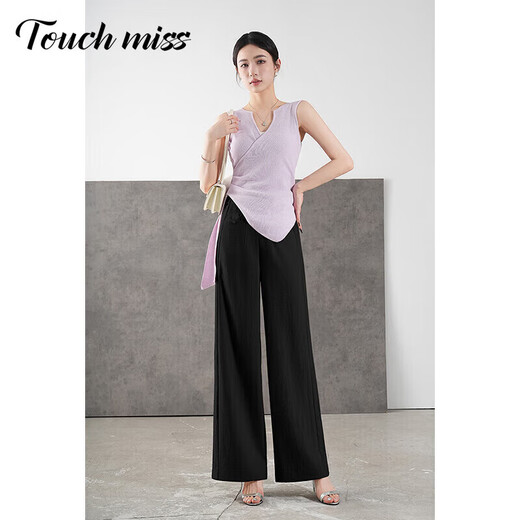 塔驰密司 TOUCH MISS高端时尚透气裤子女2025夏季薄款高腰阔腿裤宽松休闲直筒拖地长裤 米色 27 92-105斤内