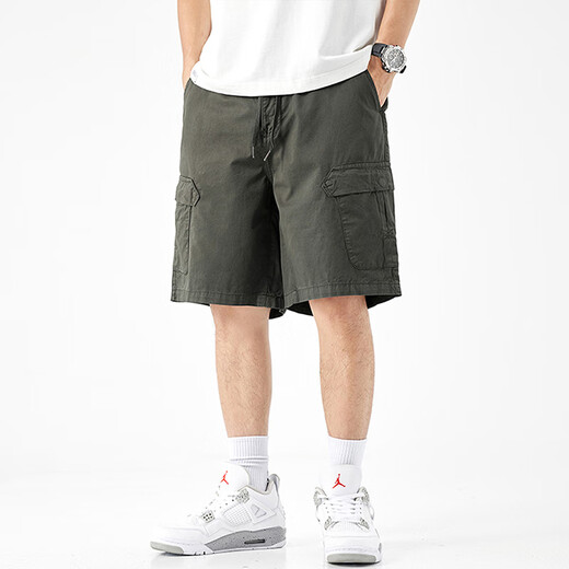 Mark Wafi Workwear Casual Shorts Herren trendy losen trendy Sommermitte-Pants Amerikaner Retro 5-Punkthosen Männer 1656 Khaki 28