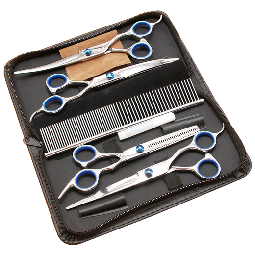 Beni pet pet scissors, grooming curved scissors, cat and dog pet shearing scissors, black and gray pet scissors set, 3 scissors + 1 comb