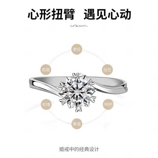 KZD Old Phoenix Pure Silver 9999 Simulated Snowflake Diamond Ring Six Claws Sterling Silver Ring Women's Moissanite High Carbon Diamond Engagement Engraving 60 Points Diamond Old Fengxiang Same Style Closed No. 16 ((Inner Ring Synchronous Counter Engraving)