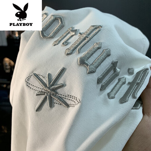 Playboy (Playboy) 2025 Neues gestickte kurzärmelige T-Shirt für Männer Sommer weiß dünn einfaches T-Shirt weiche und lässige, halbärmelige Top White 6 Gedruckte JSW9923 M geeignet für 90-108jin [Jin gleich 0,5 kg]