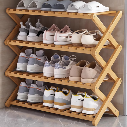 Bamboo Sile Shoe Rack No Installation Simple Folding Shoe Rack Home Door Multi-layer 2025 New Rental Shoe Storage Rack Black Three Layers 50 No Installation Foldable