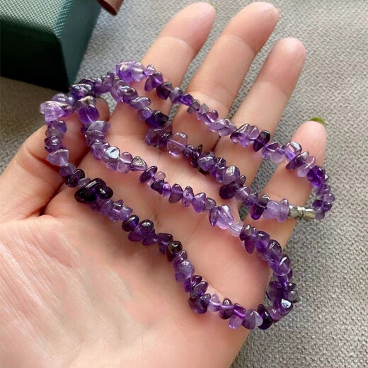 QUAMER老凤凰金店款乌拉圭紫水晶不规则碎原石圆润长项链毛衣链高贵气质 45厘米长