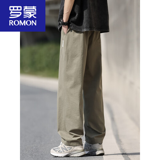 罗蒙（ROMON）男士裤子夏季新款美式潮流直筒裤军绿薄款透气冰丝裤凉感速干长裤 6632黑色+6636卡其 M