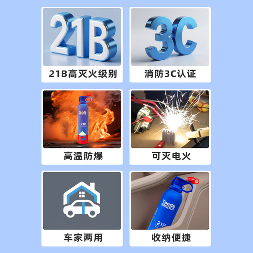 Taihean Tanda lithium battery fire extinguisher car fire extinguisher 21B water-based fire extinguisher car home tram lithium battery special car home dual-use 21B water-based fire extinguishing 620ML*2 bottles