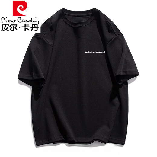
Pierre cardin 2025 short-sleeved T-shirt American men and women summer round neck loose casual versatile trendy couple five-point sleeve half-sleeved t TY6630 black S [Suggestion: 80-110Jin [Jin equals 0.5 kg]]