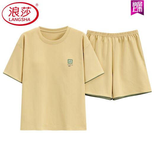 浪莎（LangSha）睡衣女款夏季纯棉短袖短裤简约休闲全棉薄款女士家居服套装 9859 【纯棉】 M 建议75-100斤穿