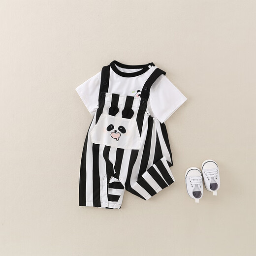 G.duck Super Cute Baby Summer Clothes Fashionable Panda Small Suit 2025 New Men and Women Baby Thin Cotton Outing Clothes Panda Suit (Short Sleeves + Overalls) 72cm 73cm Recommended 65- 14-18Jin Jin is equal to 0.5 kg