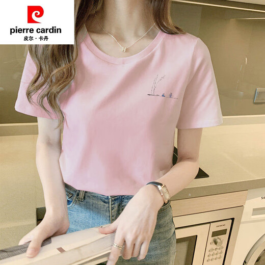 Pierre CARDIN milk apricot color shoulders Chinese style pure cotton short-sleeved T-shirt for women loose basic T-shirt summer 2025 new top trend 6172 smoky purple M (recommended 80-105Jin [Jin equals 0.5 kg])