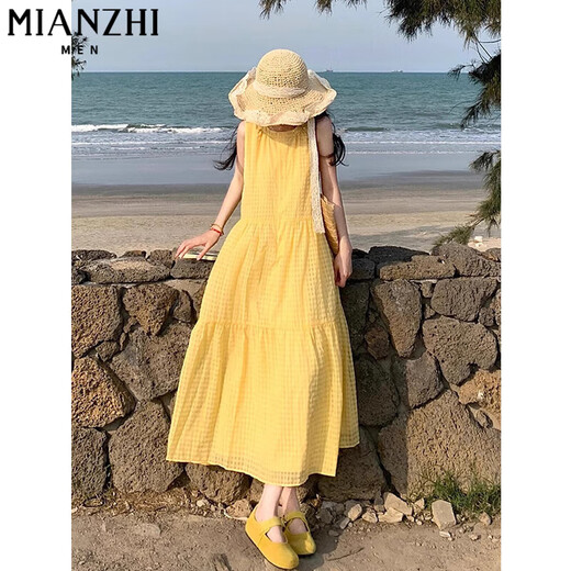 棉致法式气质无袖背心连衣裙女夏季2025新款宽松显瘦海边度假a字长裙 721图片色【高品质45.5】 L 100-120斤
