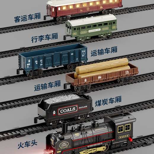 Simulated electric retro Thomas train track set toys children's high-speed train EMU car boy model charging-retro electric locomotive + 3 carriage + 14 tracks