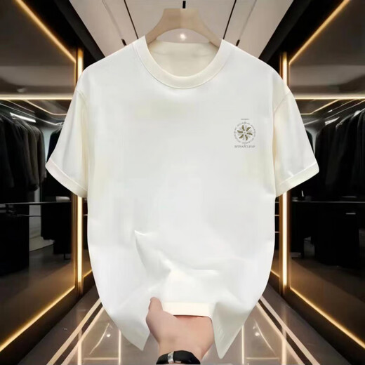 2025 Été Nouveau 260g Coton peigné lourd Coton court à manches courte rond American Casual Trendy Brand Loose Men's T-shirt A691 White M
