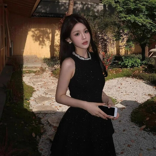 JIOESC little black dress birthday dress French style daughter-in-law high-end waist dress women's sleeveless cake short skirt black M 95-110Jin Jin is equal to 0.5 kg