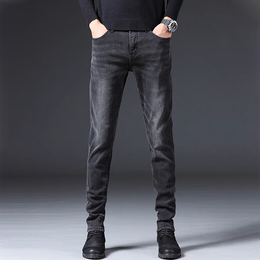 Jiumuwang Autumn and Winter Black and Grey Jeans Men 2025 Nuevo producto Slim Foot Spring and Summer Casual pantalones Men 1049 Gris 28 Circunferencia de cintura 2 pies 1 adecuado para 100 Jin [Jin equivale a 0.5 kg]