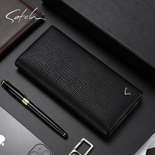 Satchi/Satchi Herren-Tasche echtes Leder Business Fashion Multi-Card-Ticket-Clip-Karten-Tasche Jugend vielseitig langer Geldbörse Schwarz