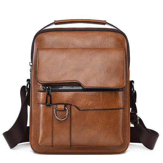 Shoulder bag for men, high-end, large capacity, men's bag, business briefcase, men's casual shoulder bag, hand-held crossbody bag, dark brown (without logo)