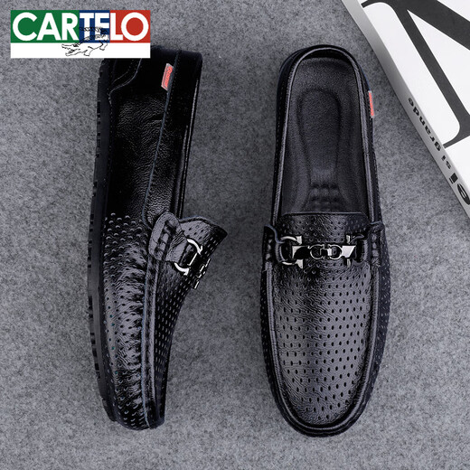 
CARTELO hollow bean shoes for men's summer new breathable men's genuine leather business casual leather shoes men's leather sandals MT9905a-black 38