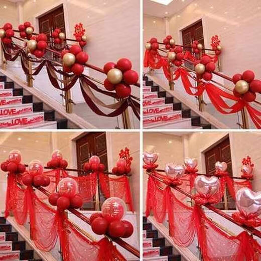 Decoración de la escalera de boda de Yonghuan Decoración Romantic Flower Red globos Happy Gallery Cortina Conjunto de la casa de bodas de la boda 9905