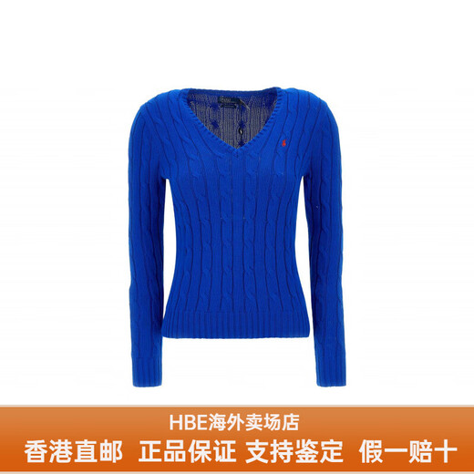 Polo Ralph Lauren拉夫劳伦女士毛衣纯色粗绞花V领针织毛衣女士送女友男友 宝蓝色 XS