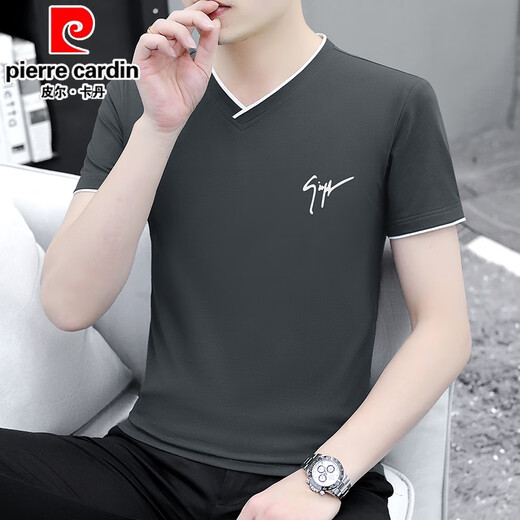 Pierre Cardin Sommer Herren reines Baumwoll kurzärmel halb Ärmeln Hühnchen Herzkragen Mode vielseitig trendy oberem atmungsaktivem dünnem geprägter T-Shirt Ypd7029 Weiß M.