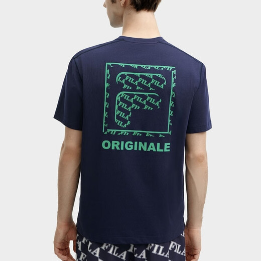 斐乐（FILA）字母品牌logo时尚简约透气休闲圆领短袖T恤男款深舰蓝 深舰蓝 L