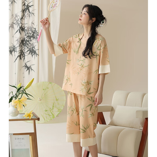 Pajama de manga corta de Summer Summer Summer Coda de algodón NUEVA CONTRO DE CASA DE CASA CHINA CHINA Puede usar pantalones recortados en el exterior en verano LZY9902 M Código recomendado 75-95Jin [Jin equivale a 0.5 kg]