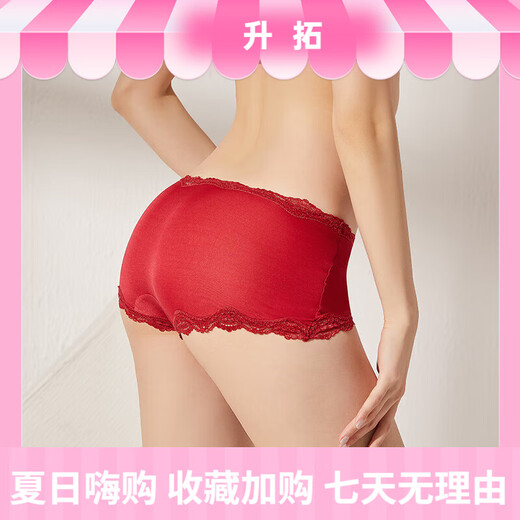 丝煌中腰真丝内裤女士100%桑蚕丝针织性感蕾丝平角短裤头薄款大码 深黑色3884+皮粉色3885 M 均码