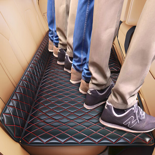 Bonaling Car Matratze Klappbare tragbare universelle Schlafpolsterlimousine SUV SUV aufblasbare Fahrt Campingauto Klappbett verdickte Napa -Leder [schwarze goldene Linie] 130*80 cm
