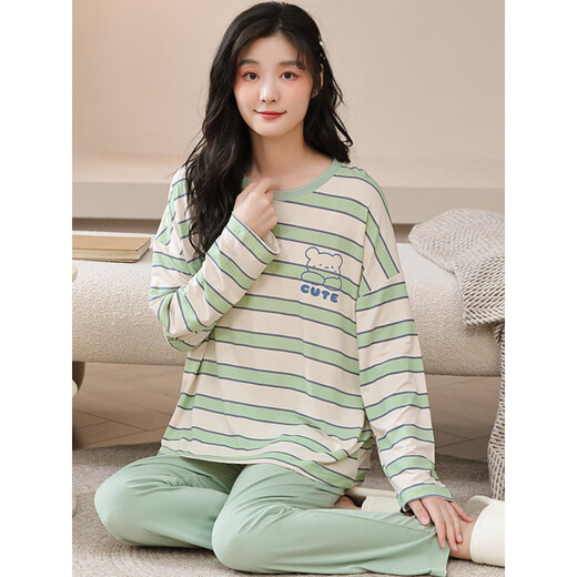 Pajamas modal pour les femmes Modal Large taille 200 Jin [Jin est égal à 0,5 kg] Fat à manches longues pantalon vêtements à la maison Spring and Automne Thin Ice Silk Casual Costume 3882 3xl (160-180 Jin [Jin est égal à 0,5 kg]))