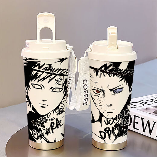 Cheng Liu Naruto tasse thermos pour les étudiants allant à l'école tasse à eau spéciale de grande capacité nouvelle tasse à café avec double bouche et bonne apparence tasse à café blanc-HST3520 Kakashi + avec suspension en acier inoxydable 316