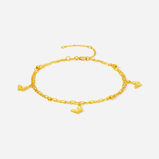 Saturday Fortune Flashing Butterfly Yellow 18K Gold Bracelet Women's Double Bracelet Birthday Gift for Girlfriend C0715818 16+3cm