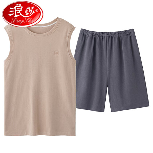 Langsha boys pajamas summer men's pure cotton 2025 new thin summer vest home clothes sleeveless suit can be worn outside 13657 XL single size