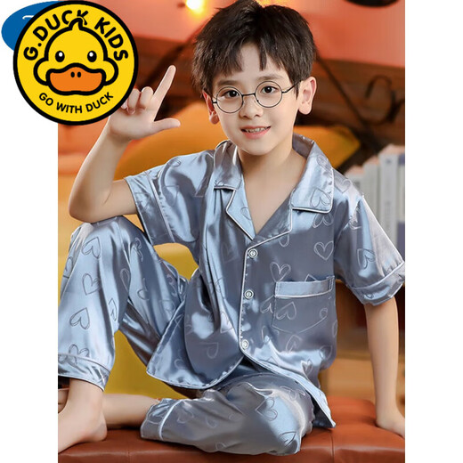 G. DUCKKIDS冰丝男童睡衣夏季短袖长裤薄款丝绸儿童家居服中大童卡通亲子套装 HX-1105#绿史努比 M码【建议身高150-160CM】