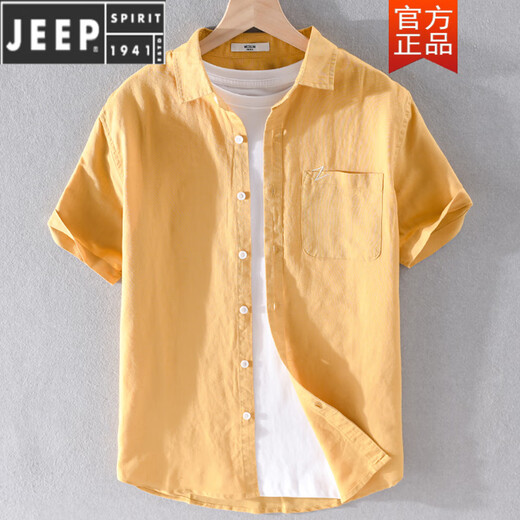 Jeep Spirit Herren-Wäsche Lappel mit kurzärärmigem T-Shirt lose Hemdkragen mit Kragen T-Shirt Leinen T-Shirt Leinen Sommerkleidung Yunyi-9711 Blaue dunkle Farbe. M