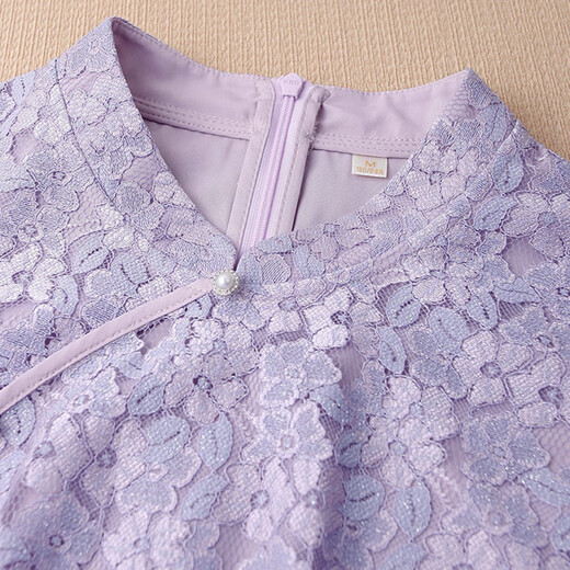 
OLJ light luxury brand dress for women 2025 summer new slim Chinese style cheongsam versatile acetate lace skirt Violet M
